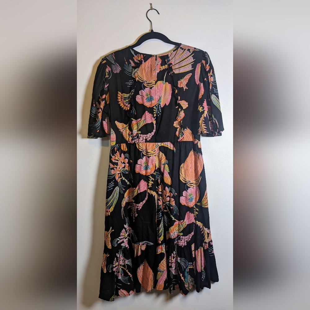 Banjanan Lenka Jungle Print Crew Neck Knee Length Toucan Moth Dress sz S - Picture 7 of 12